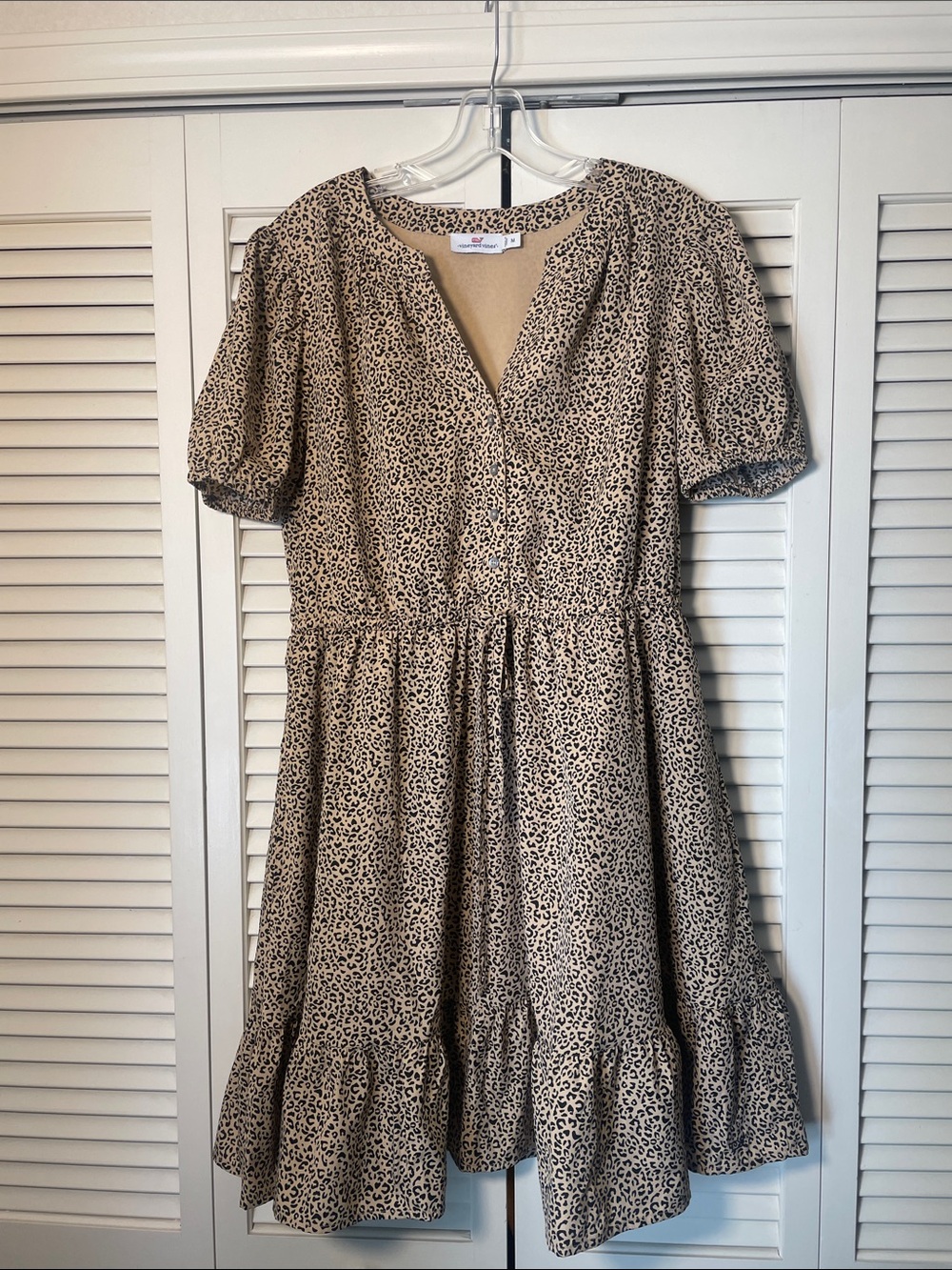 Vineyard Vines “Falling for Leopard” Print Puff Sleeve Midi Dress Sz M lined